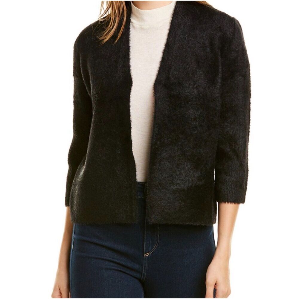J. MCLAUGHLIN Nisa Black Fuzzy Open Front Cropped Cardigan Jacket, Sz S